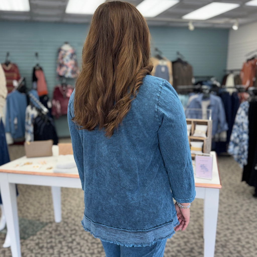Cotton Slub Tunic Top with Linen Patch Pocket & Contrast Detail