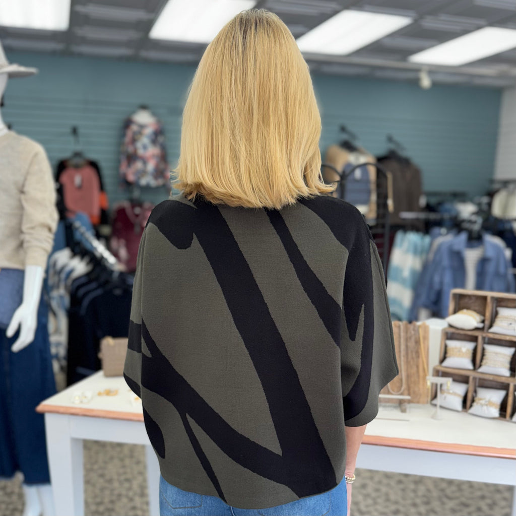 Abstract Funnel-Neck Sweater