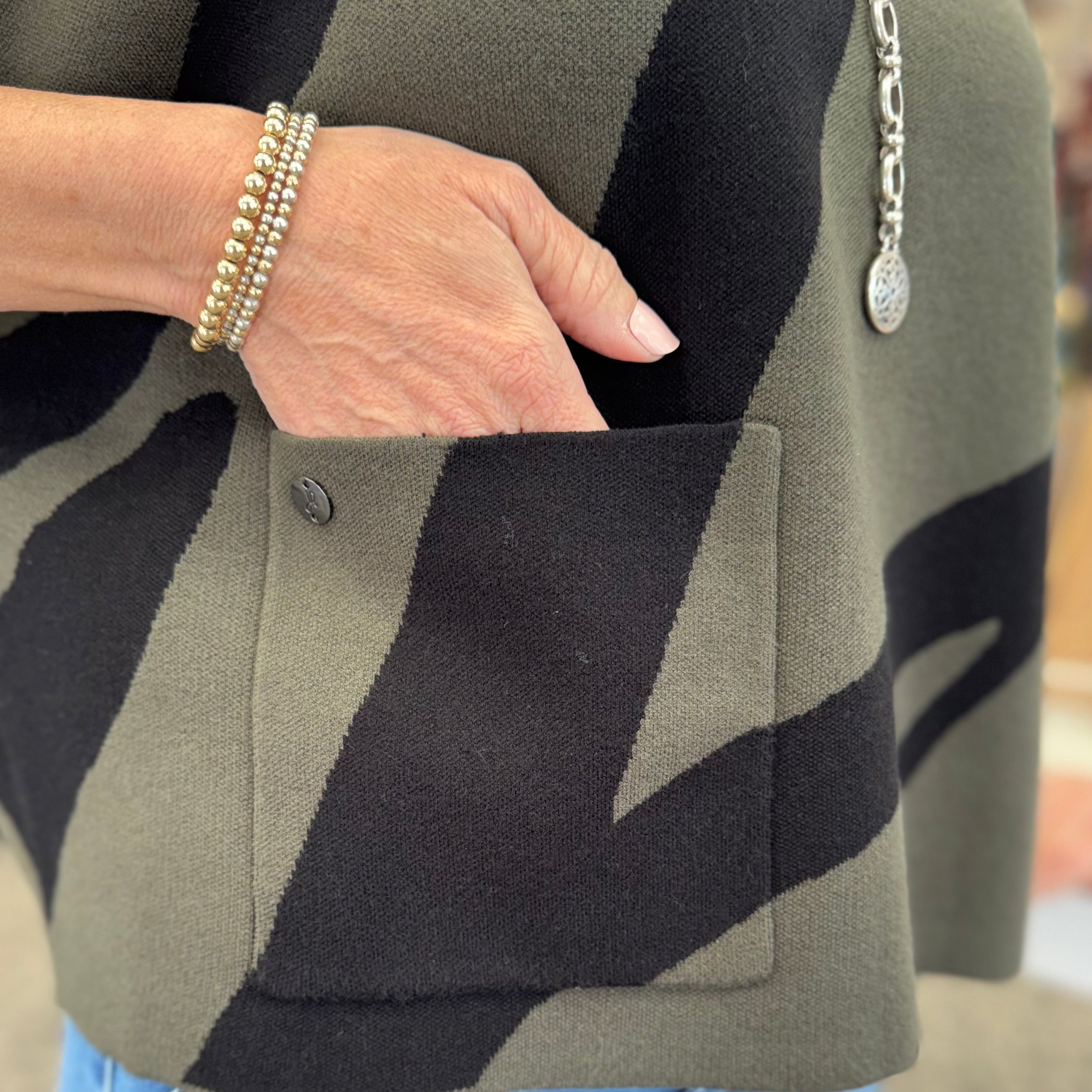 Abstract Funnel-Neck Sweater