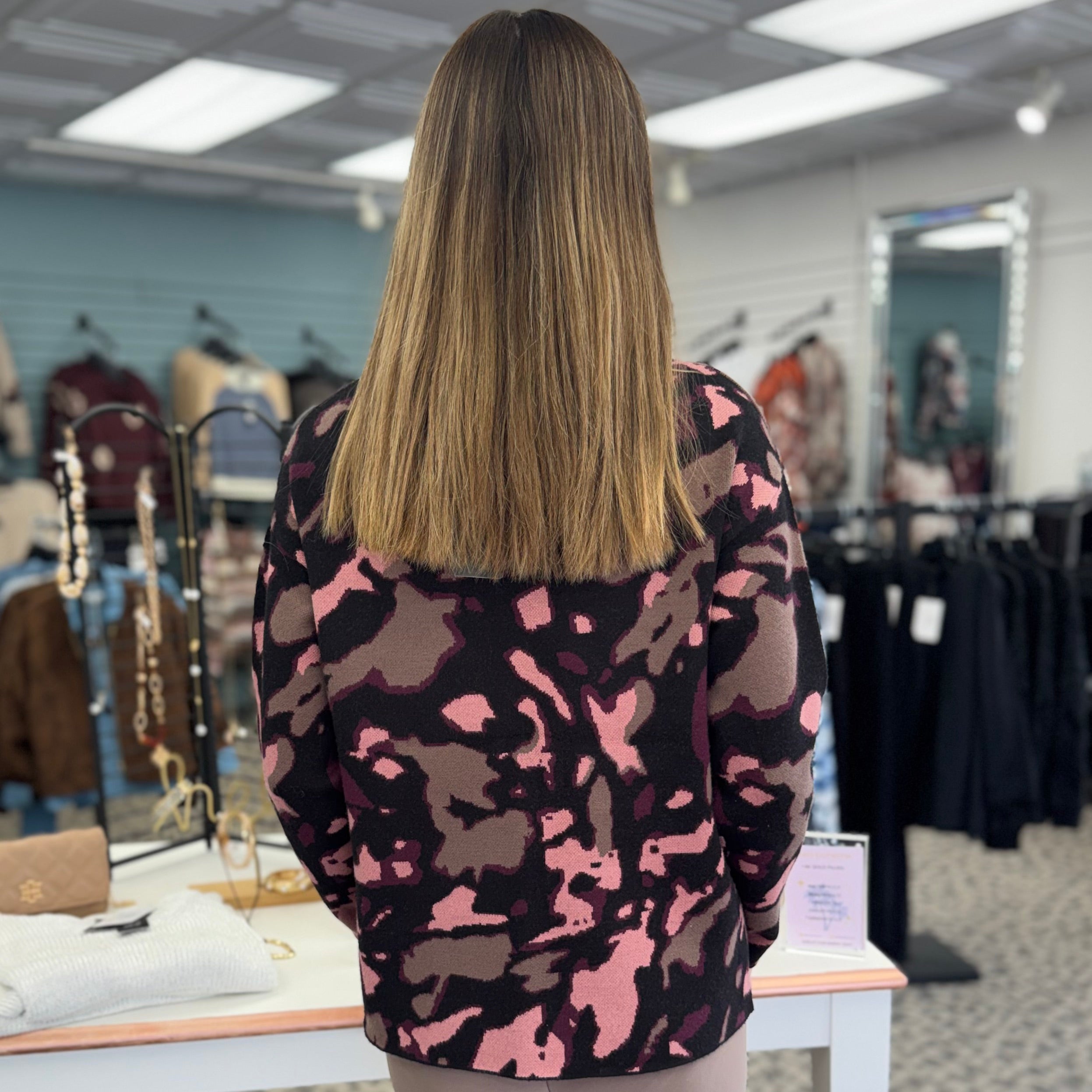 Abstract Print Sweater with Rhinestones