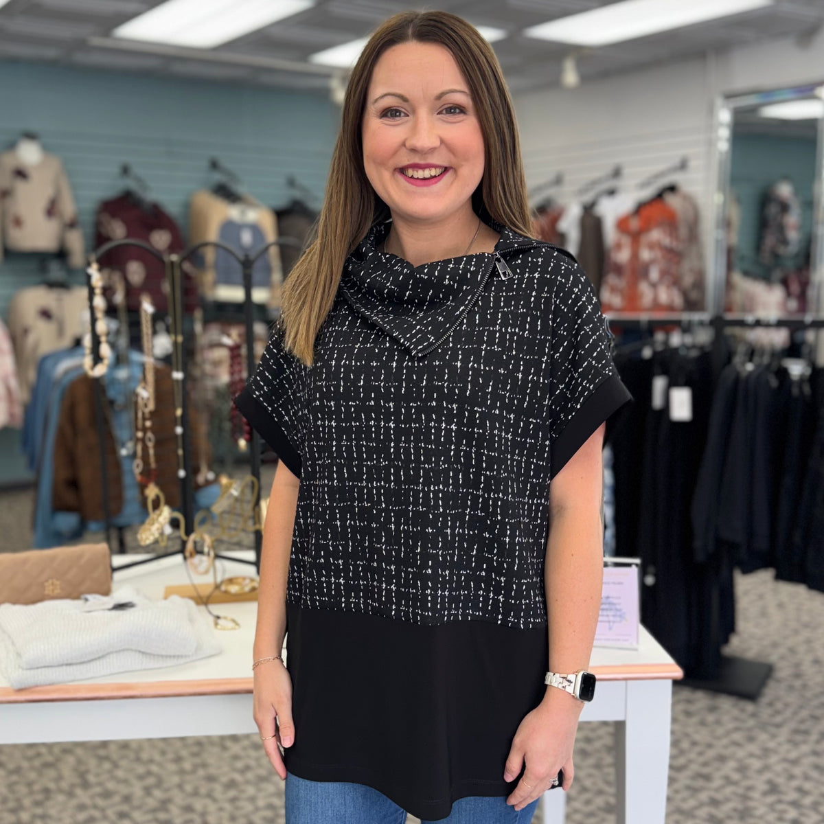 Jacquard Checkered Print Boxy Tunic