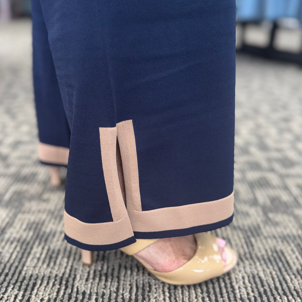 Color Block Sweater Knit Culotte Pants