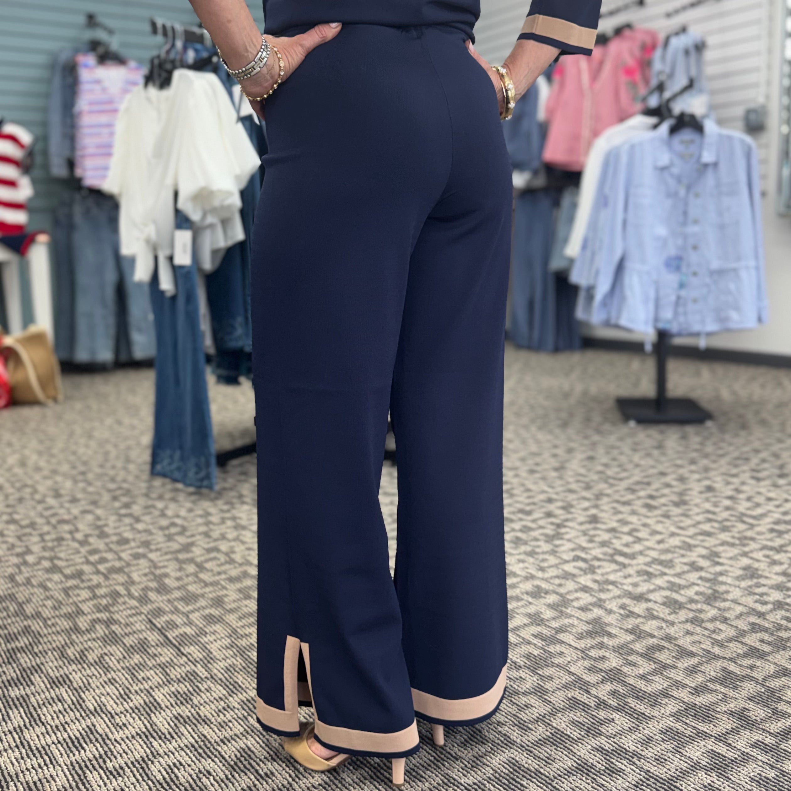 Color Block Sweater Knit Culotte Pants