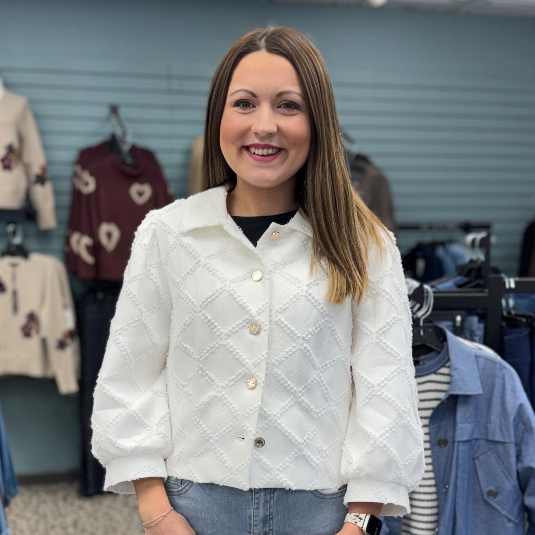 Cotton Twill Jacket With Balloon Sleeves