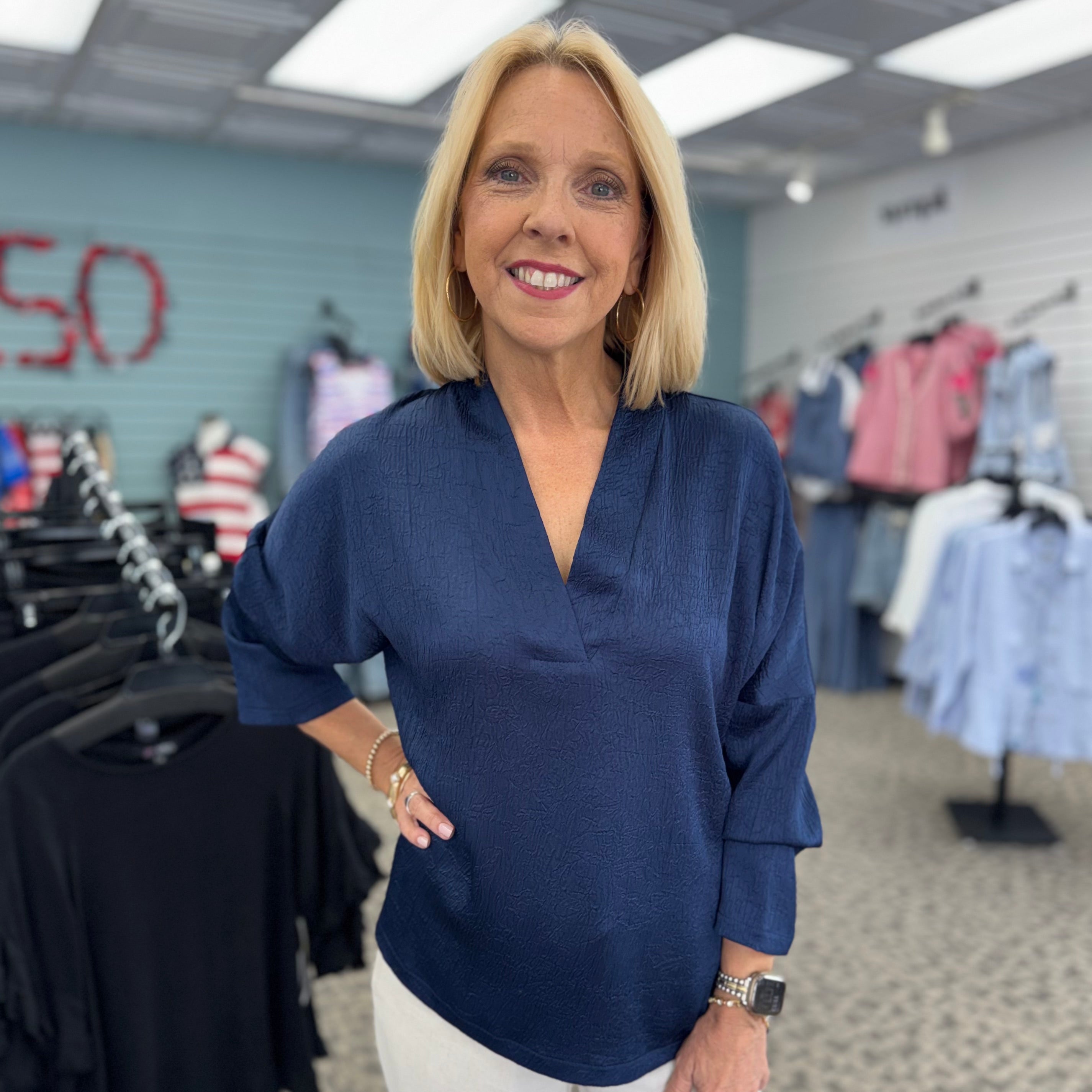 Crushed Satin V-Neck Top