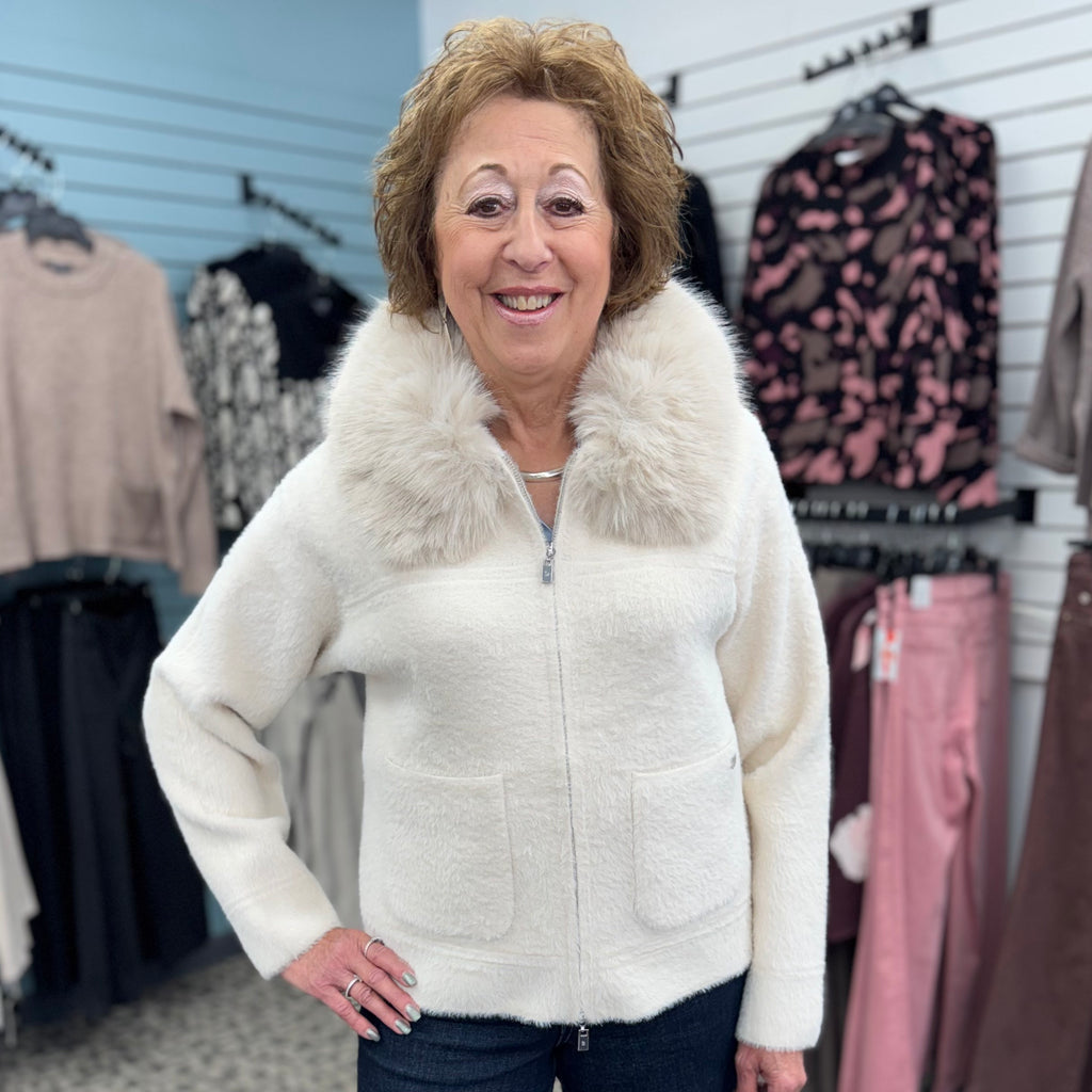 Joseph Ribkoff Detachable Faux Fur Collar Jacket