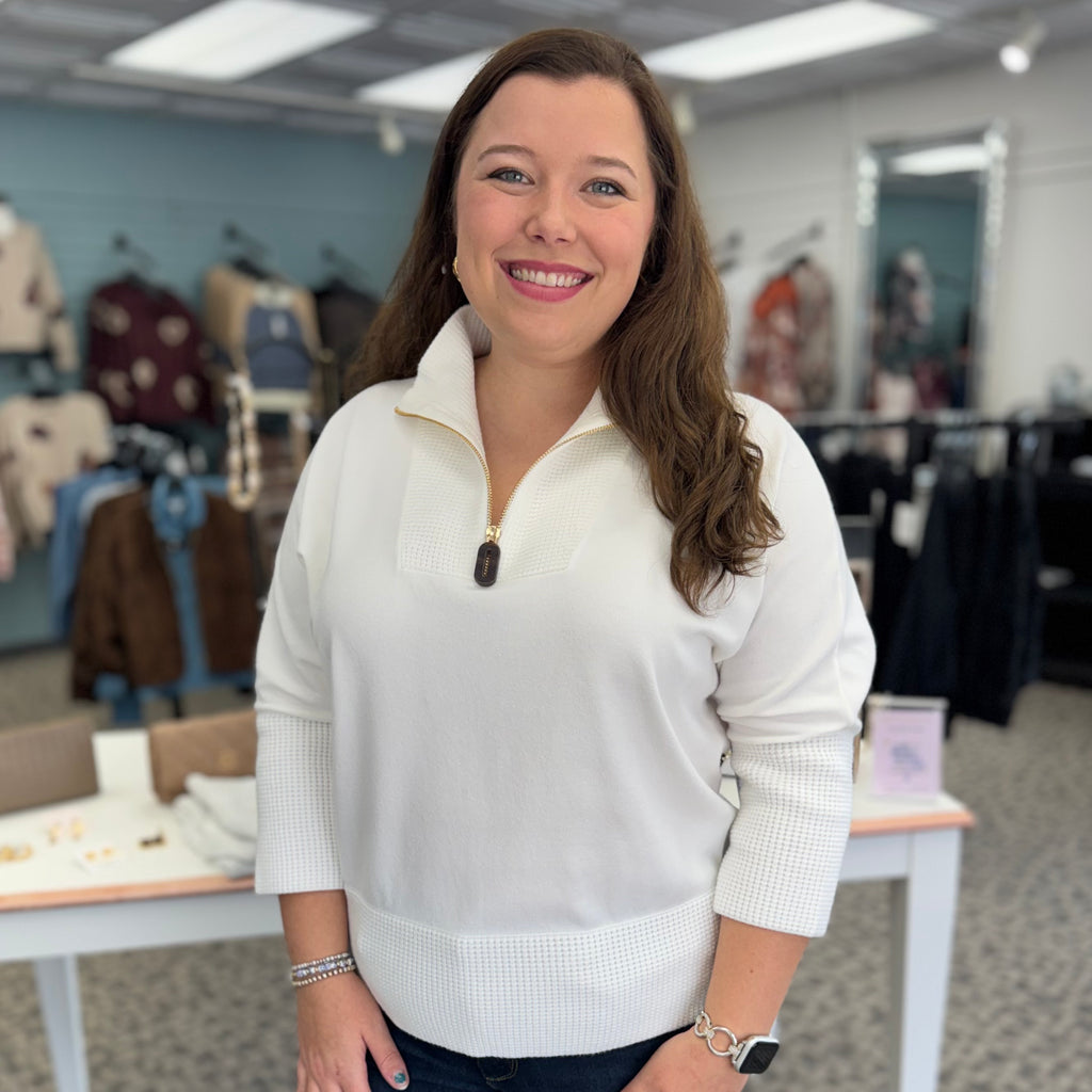 Ribbed Trim Half-Zip Pullover