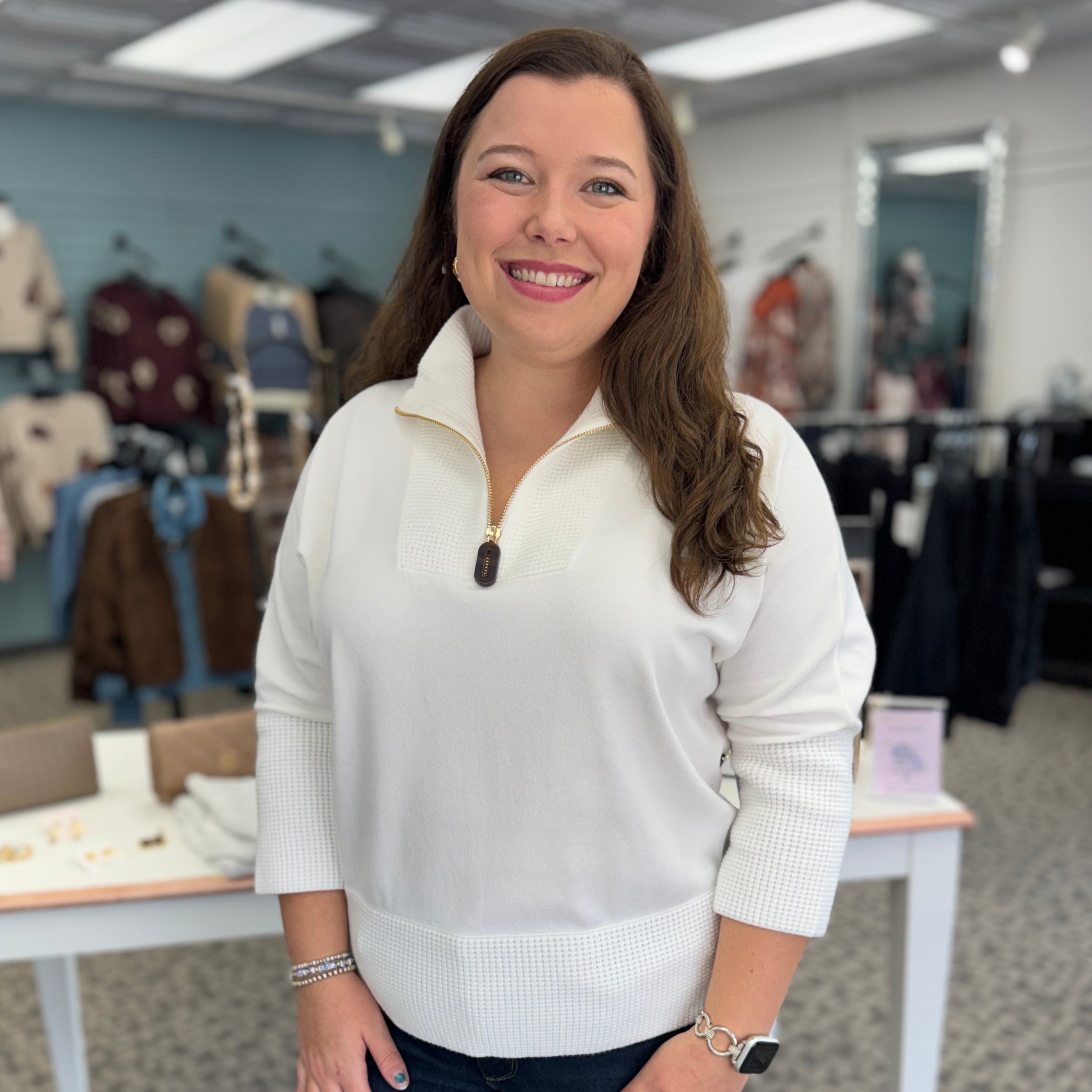 Ribbed Trim Half-Zip Pullover