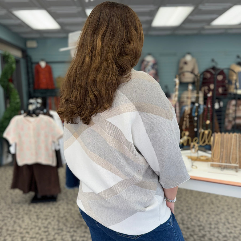 Plaid Funnel-Neck Sweater- Winter White