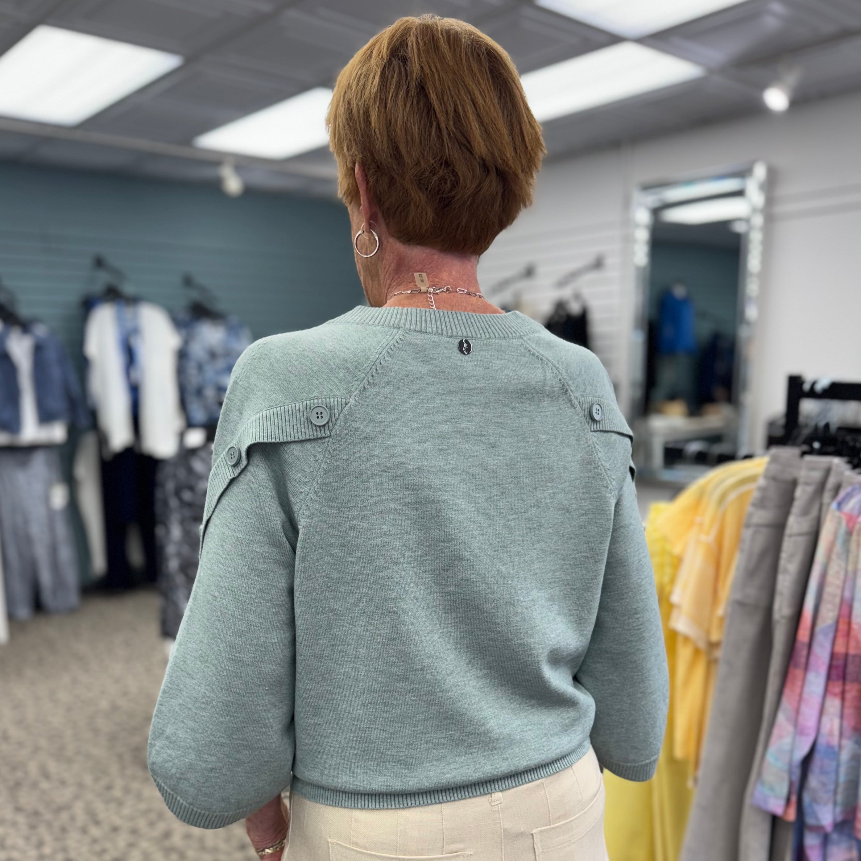 Brushed Viscose & Nylon Knit Tulip Sleeve Sweater