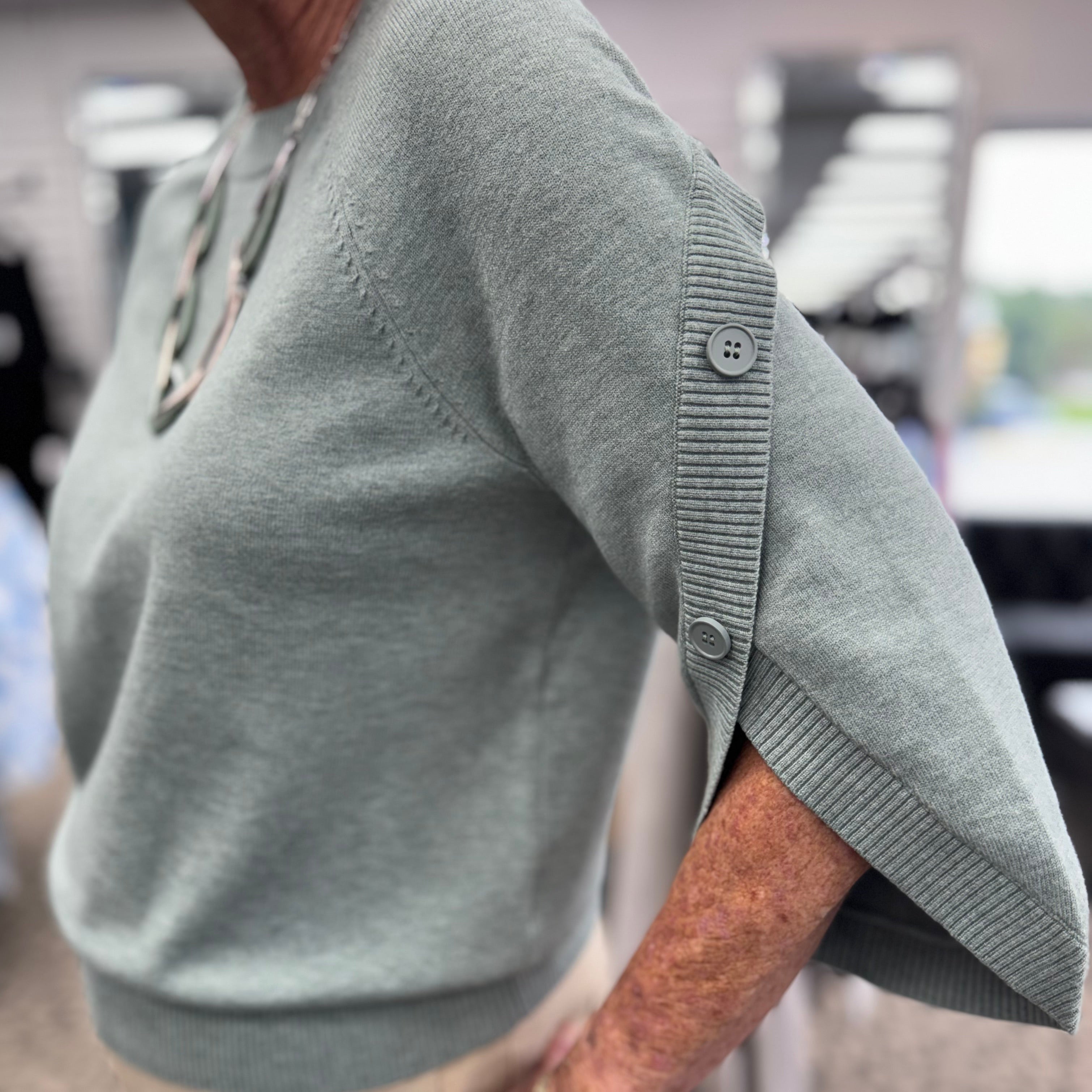 Brushed Viscose & Nylon Knit Tulip Sleeve Sweater