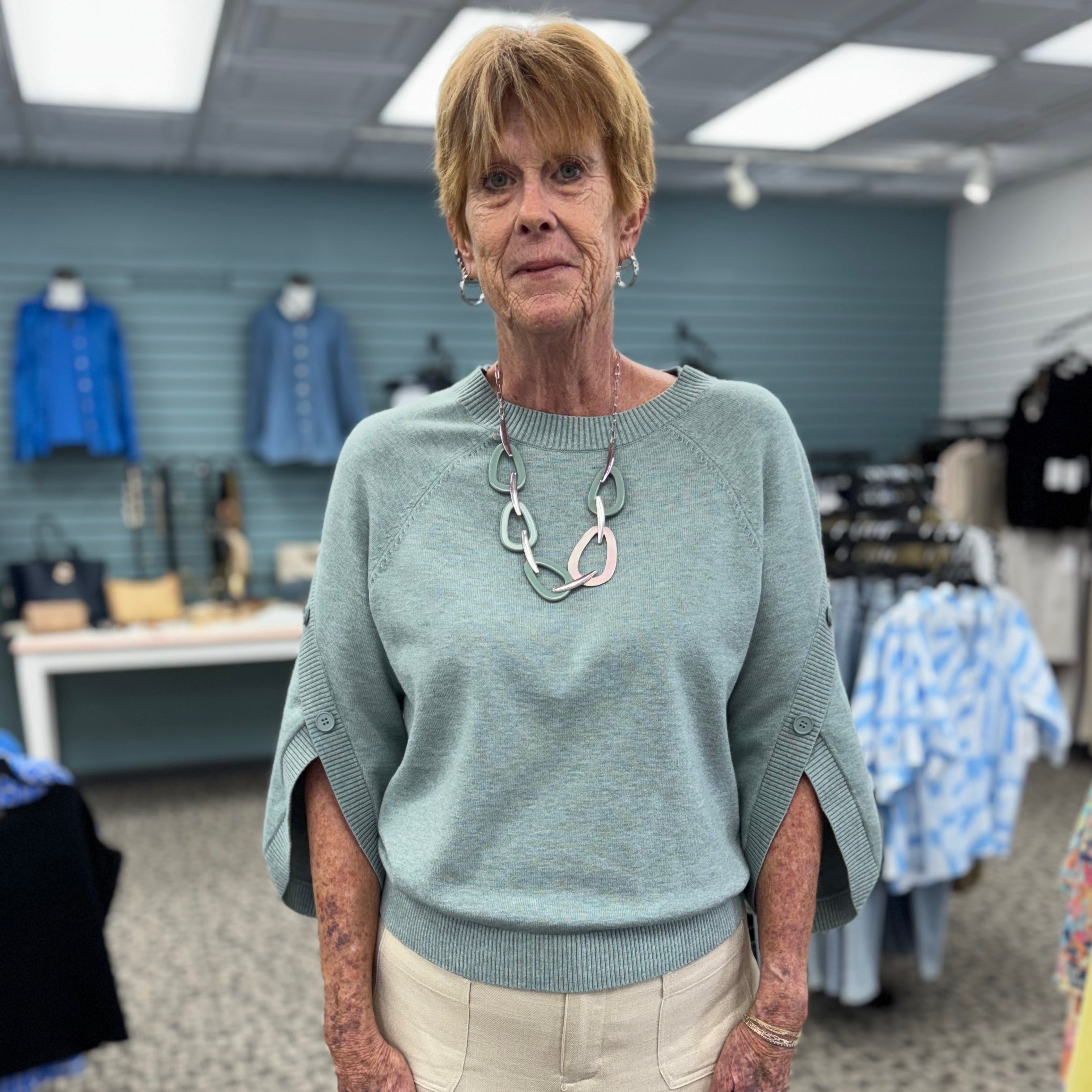 Brushed Viscose & Nylon Knit Tulip Sleeve Sweater