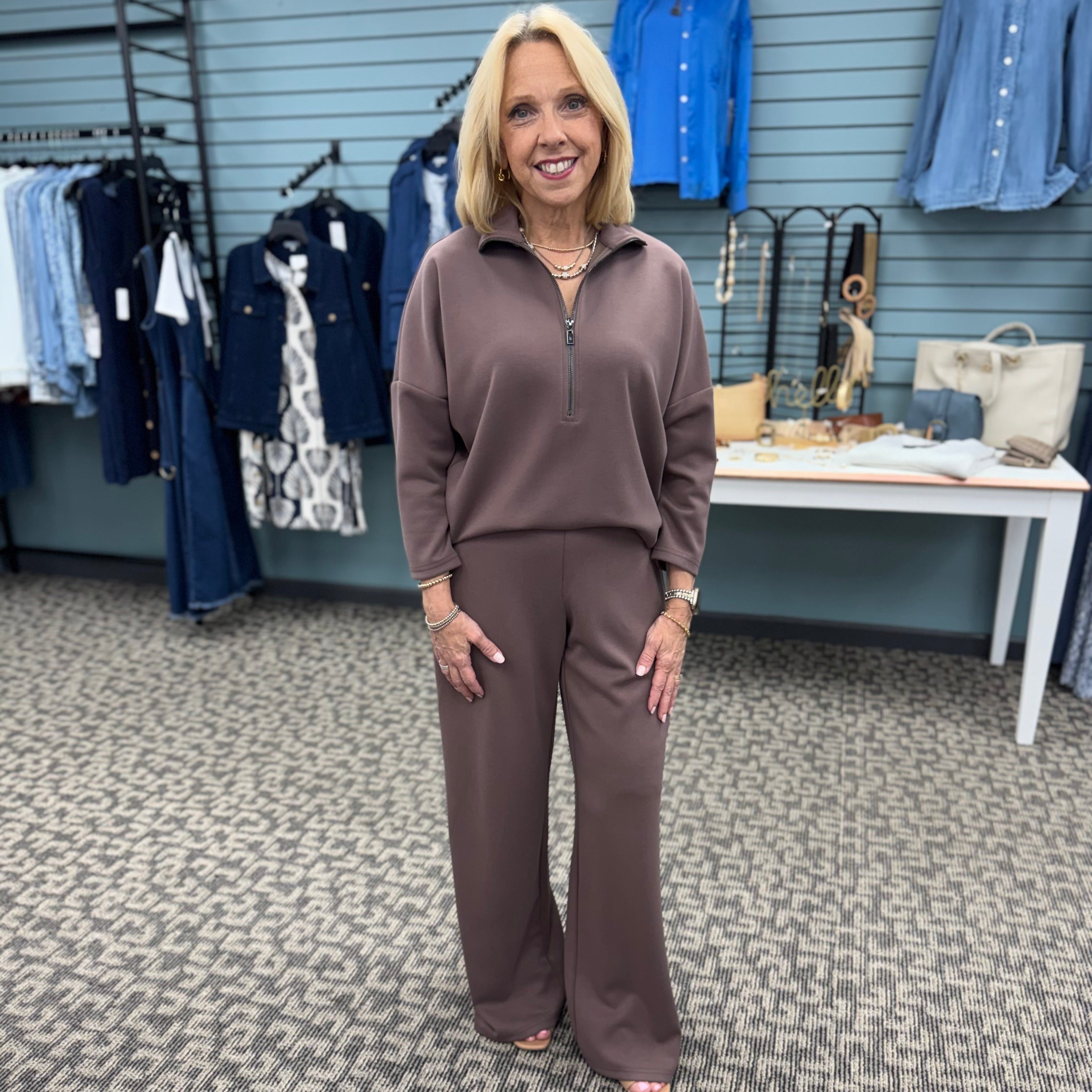 Scuba Jersey Mock-Neck Wide Leg Jumpsuit