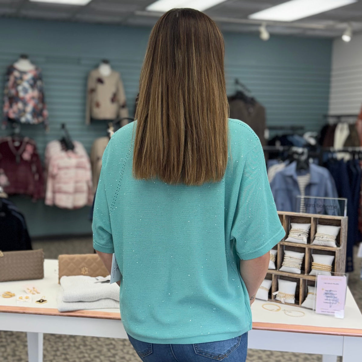 Sequin Yarn Short Sleeve Sweater