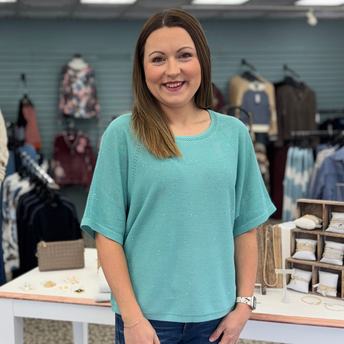 Sequin Yarn Short Sleeve Sweater