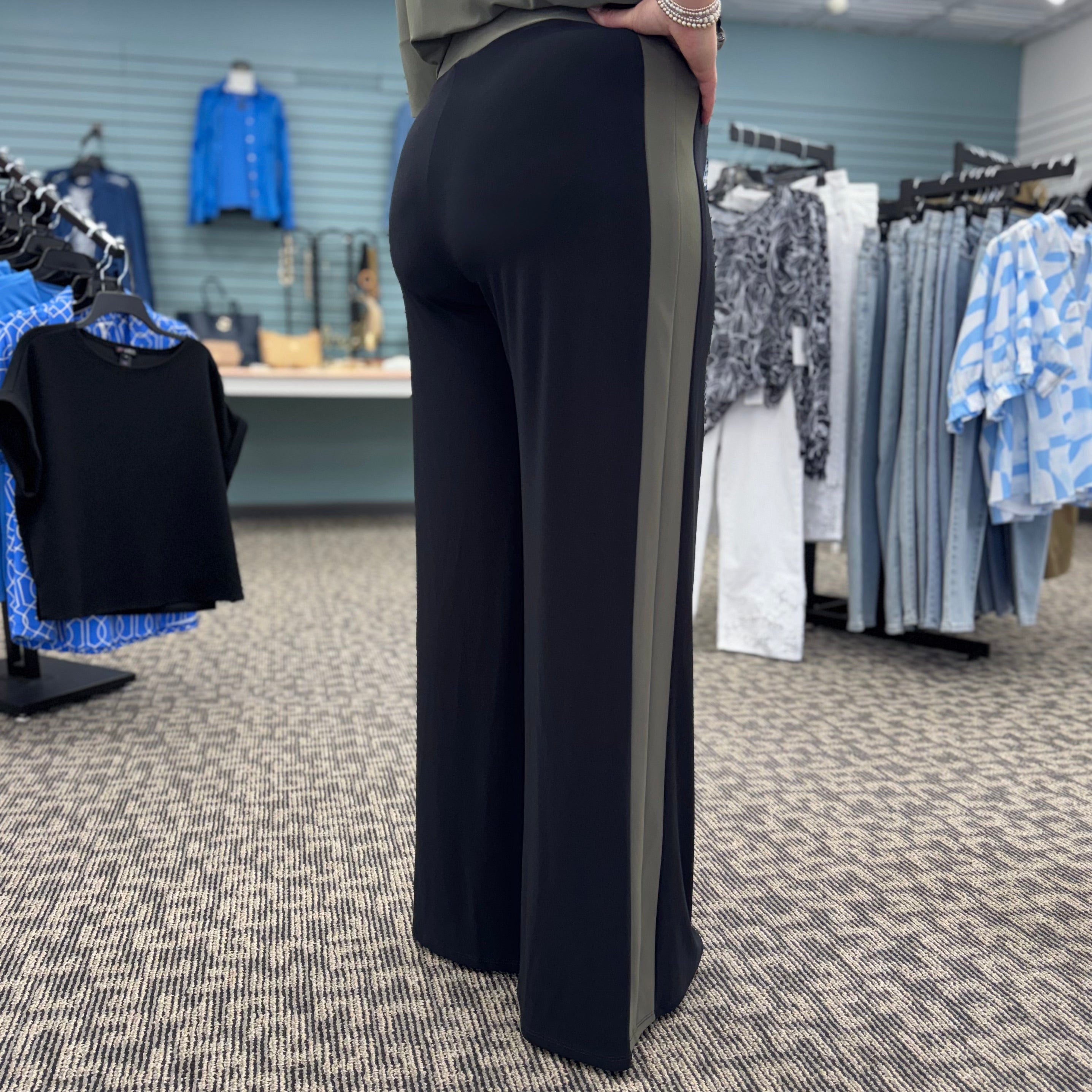Silky Knit Color Block Wide Leg Pull-On Pants