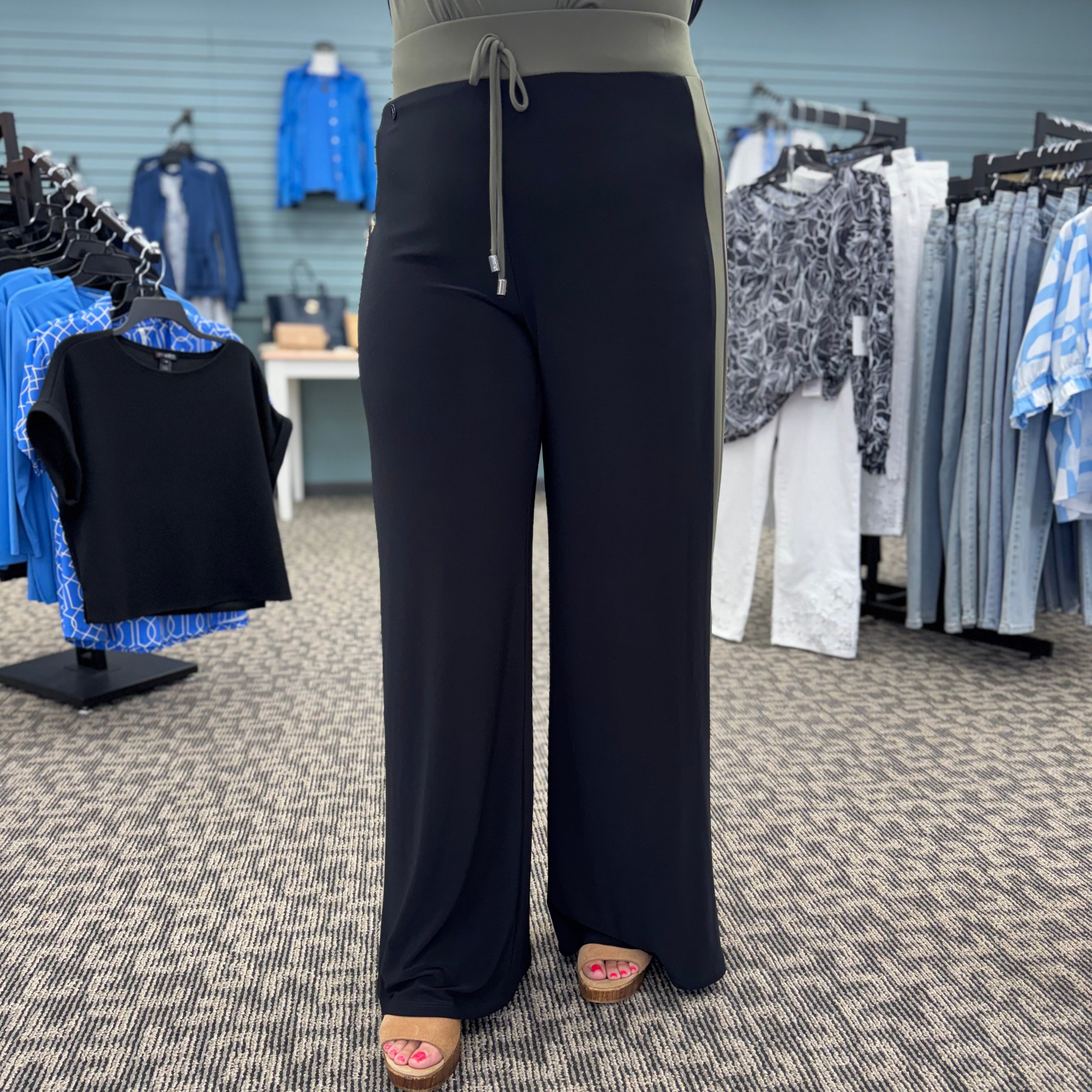 Silky Knit Color Block Wide Leg Pull-On Pants