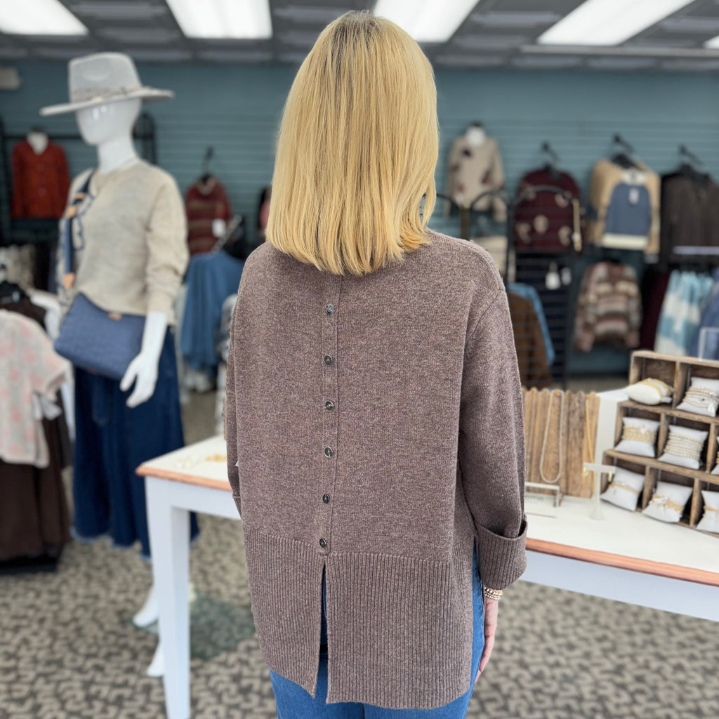 Button-Back Wool Sweater