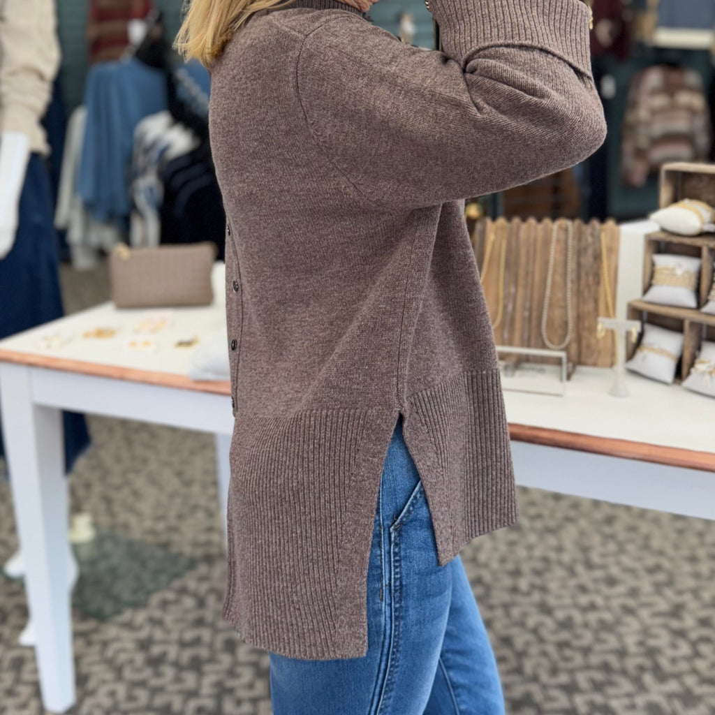 Button-Back Wool Sweater