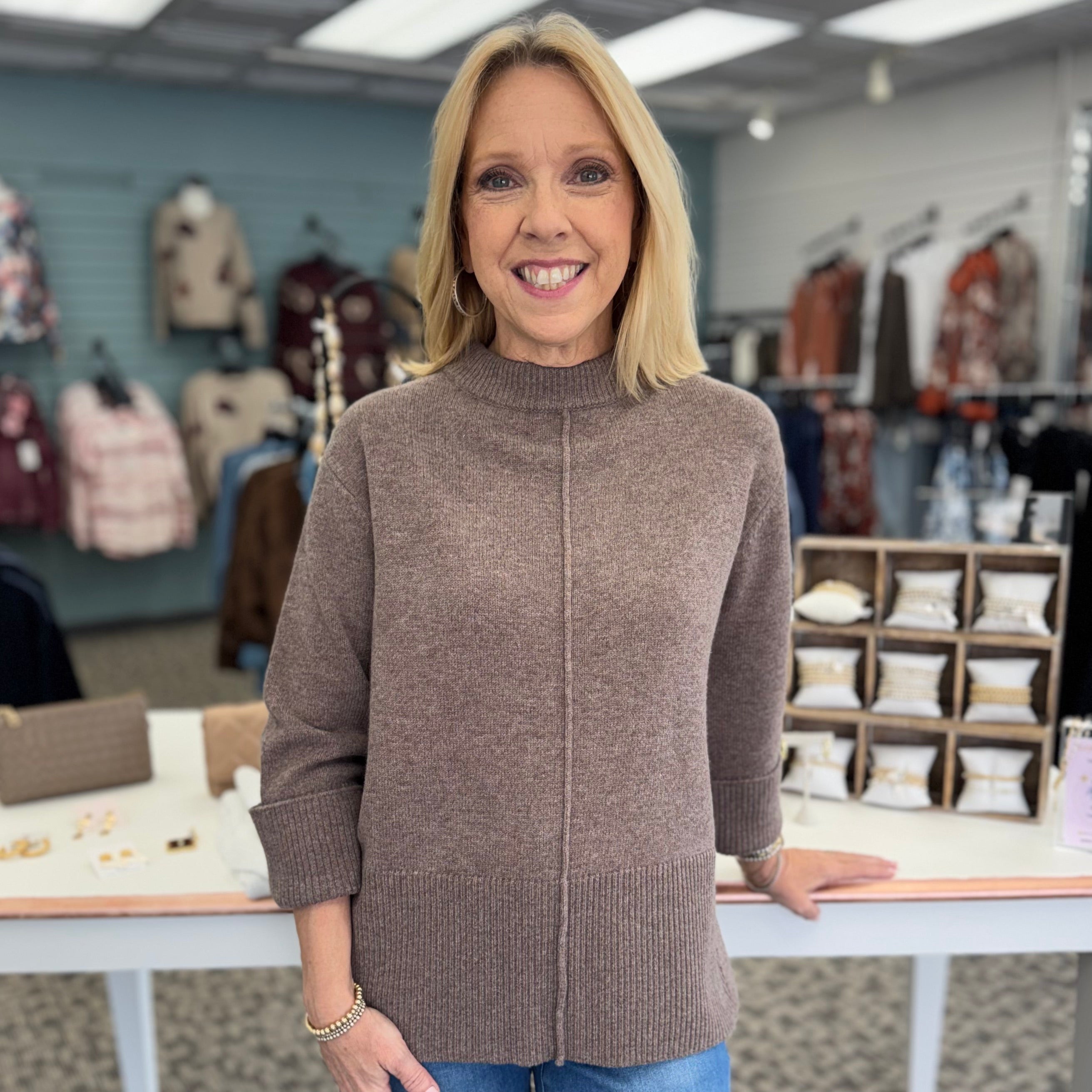 Button-Back Wool Sweater