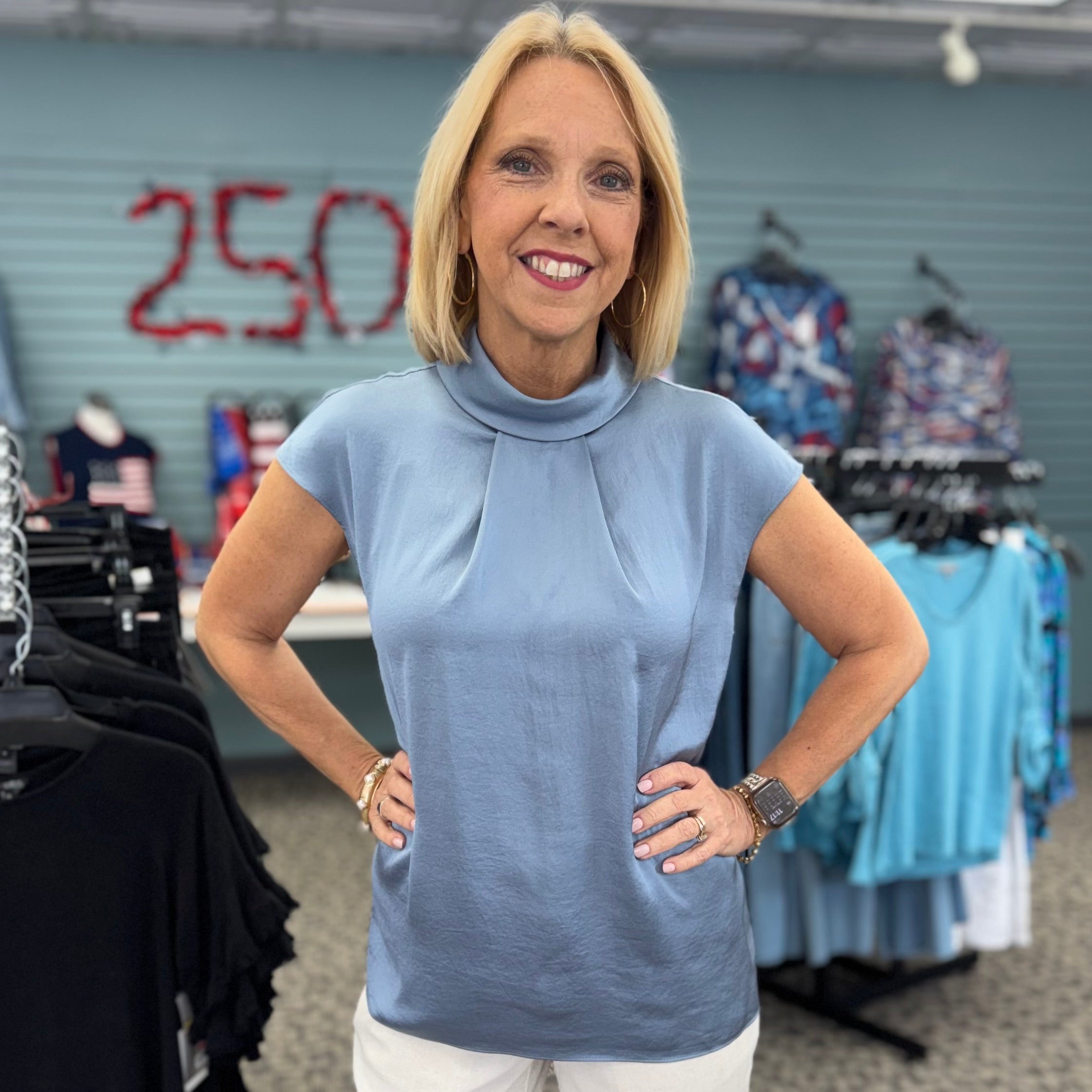 Recycled Hammered Satin Turtleneck Top