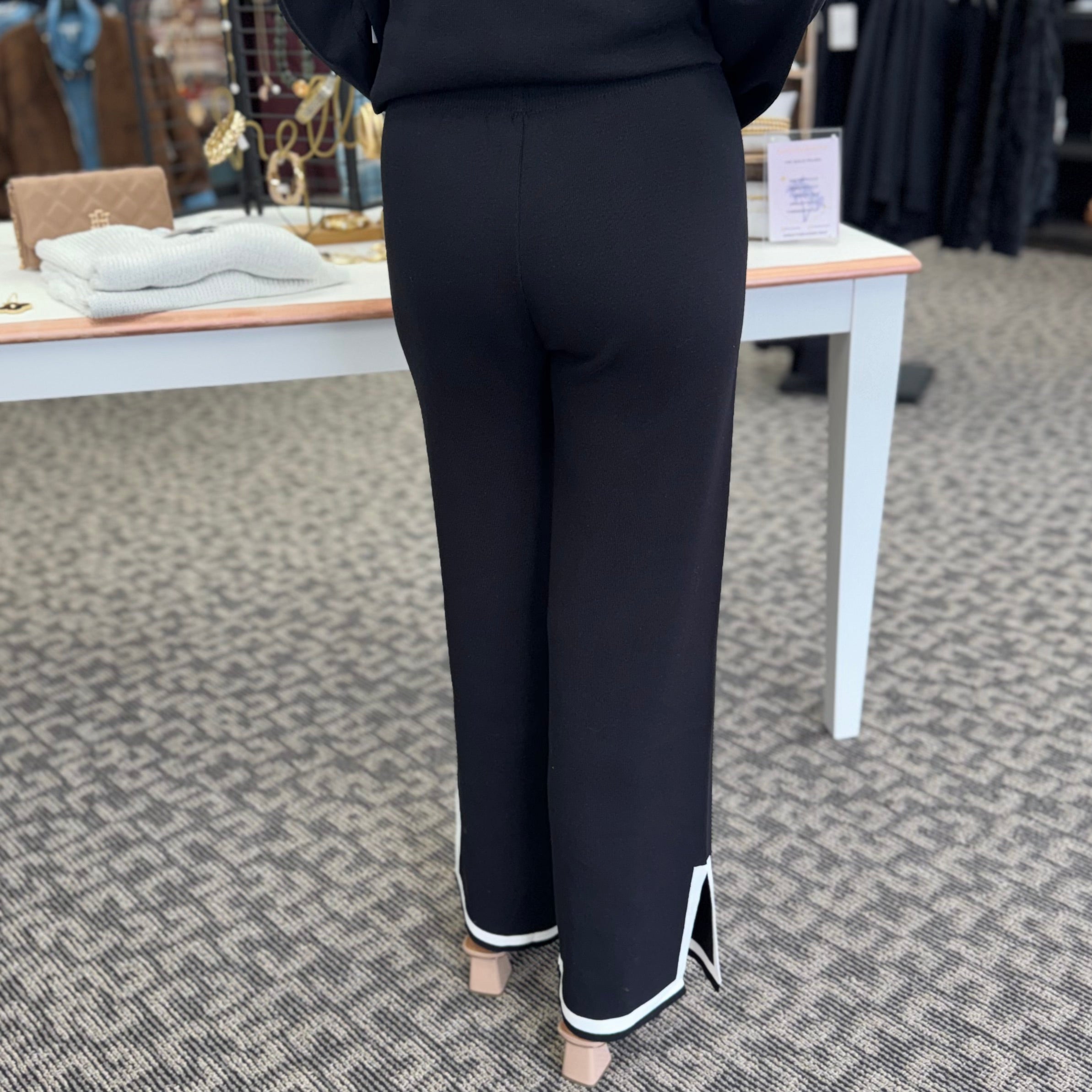 Black Knit Pants with White Trim