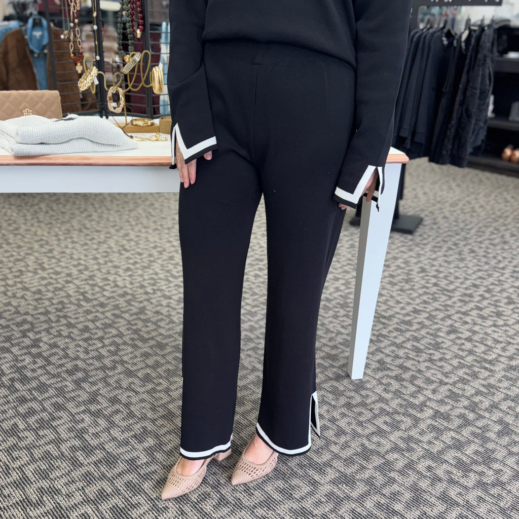 Black Knit Pants with White Trim