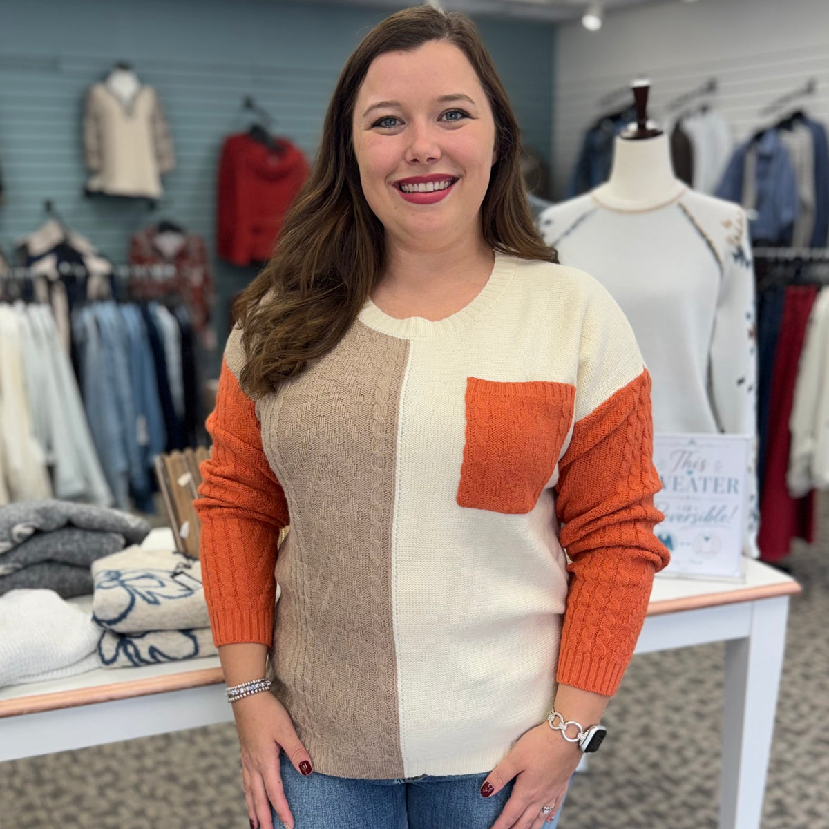 Patch Pocket Color Block Sweater
