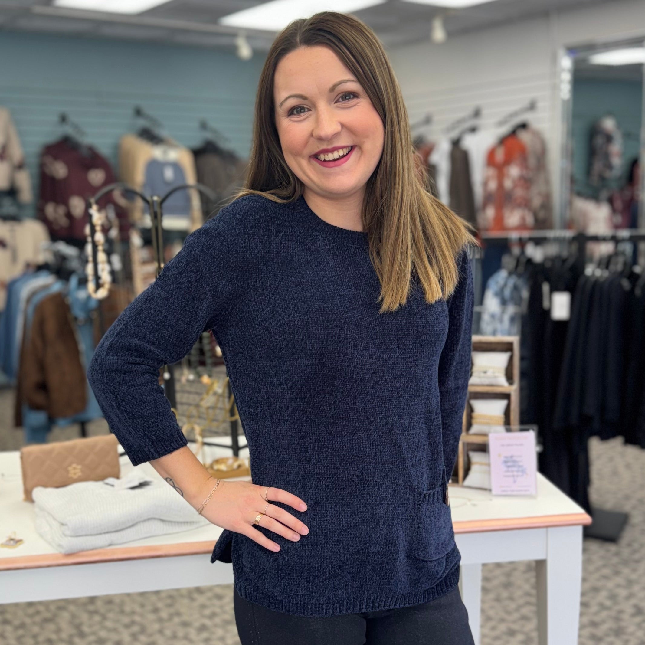 Lulu B 3/4 Sleeve Chenille Pullover