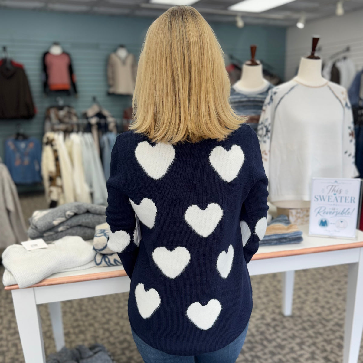 Lulu B Knitted Scoop Neck Sweater with Hearts