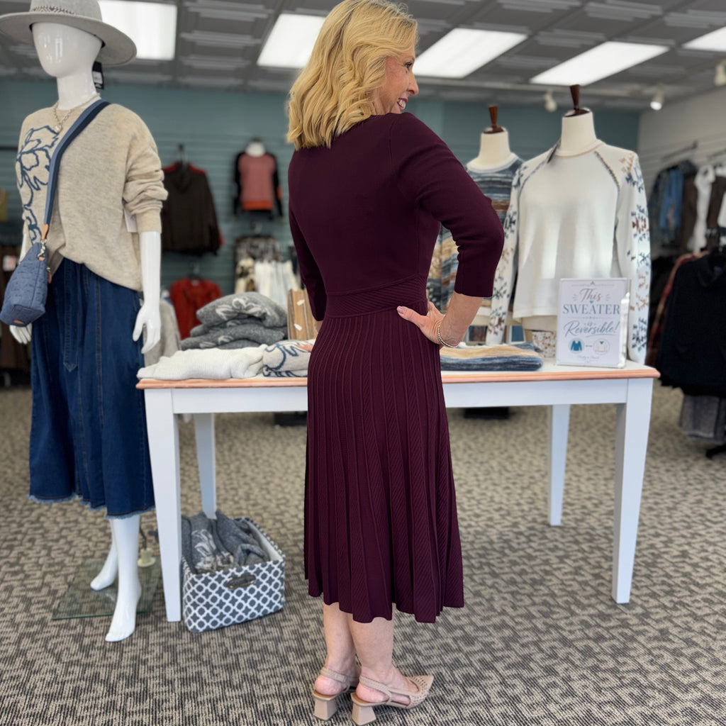 Sweater Knit 3/4 Sleeve Midi Dress