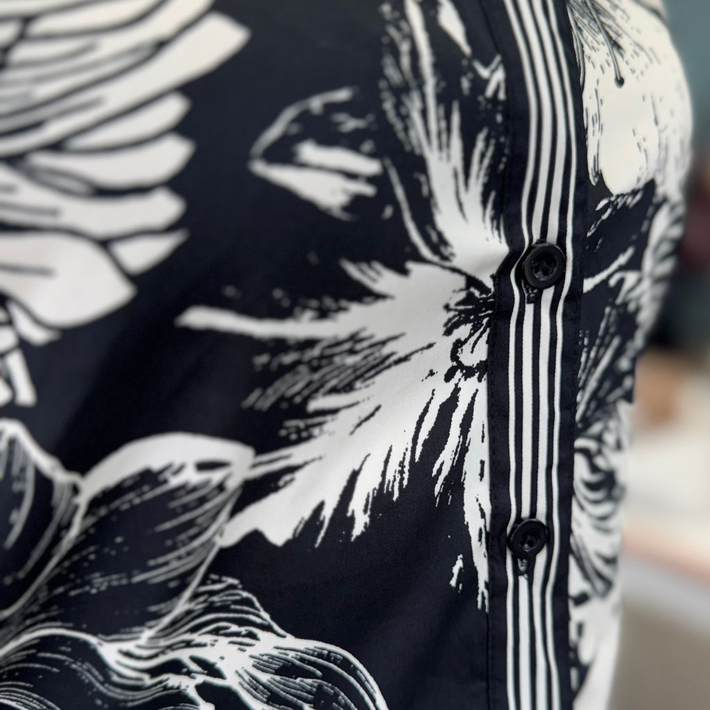 3/4 Band Sleeve Button Front Woven Shirt