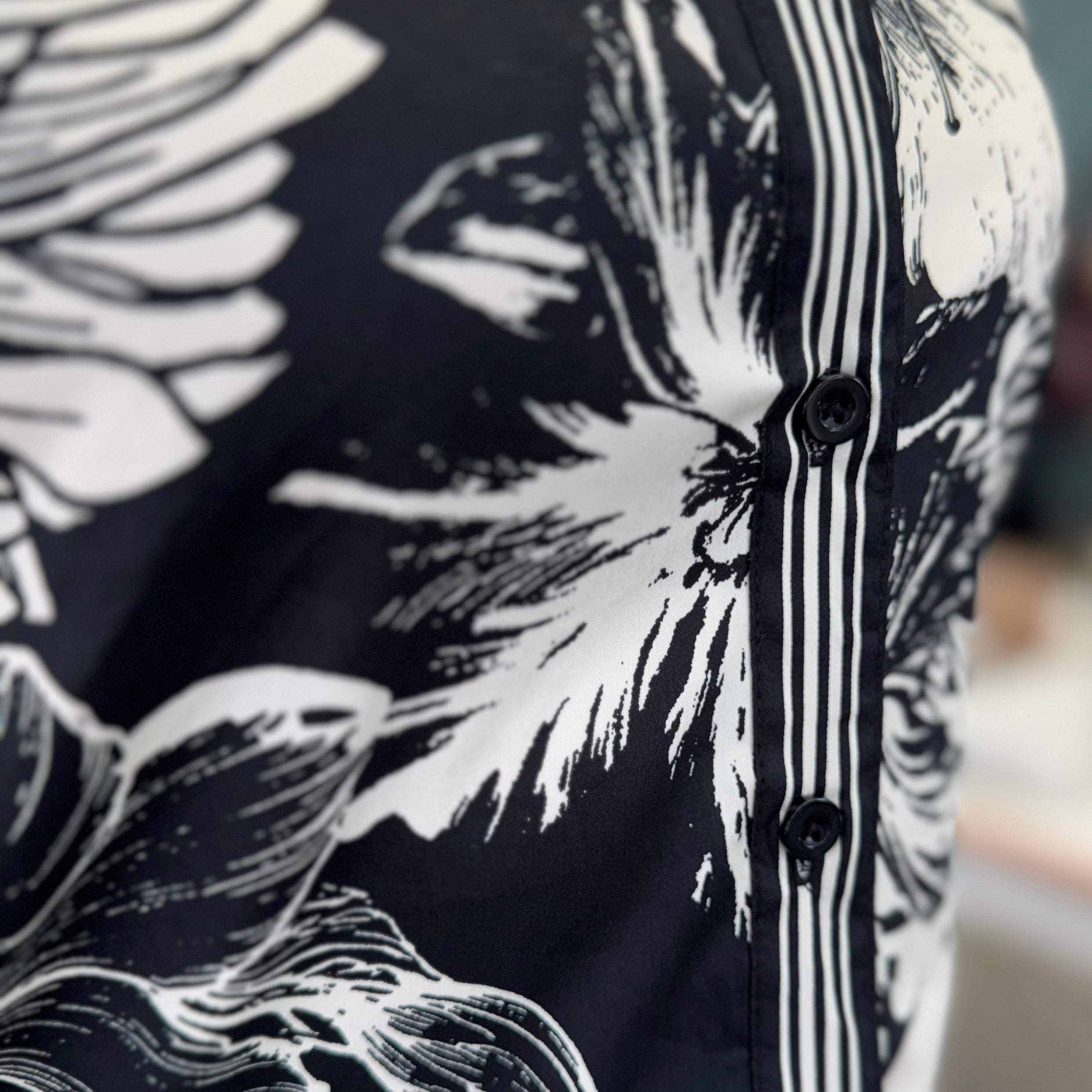 3/4 Band Sleeve Button Front Woven Shirt