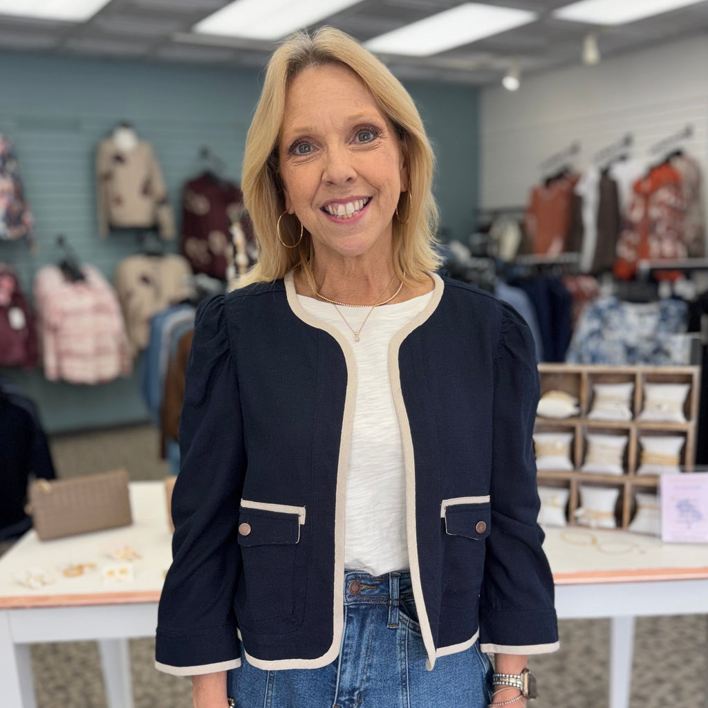 Cuffed 3/4 Sleeve Open Front Jacket