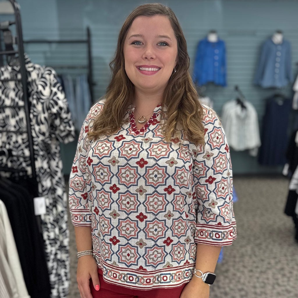 Embroidered Flare Sleeve Woven Top