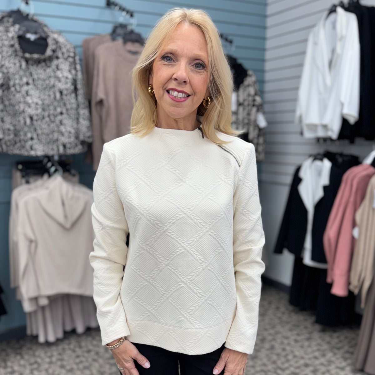 Knit Long Sleeve Funnel Neck Top