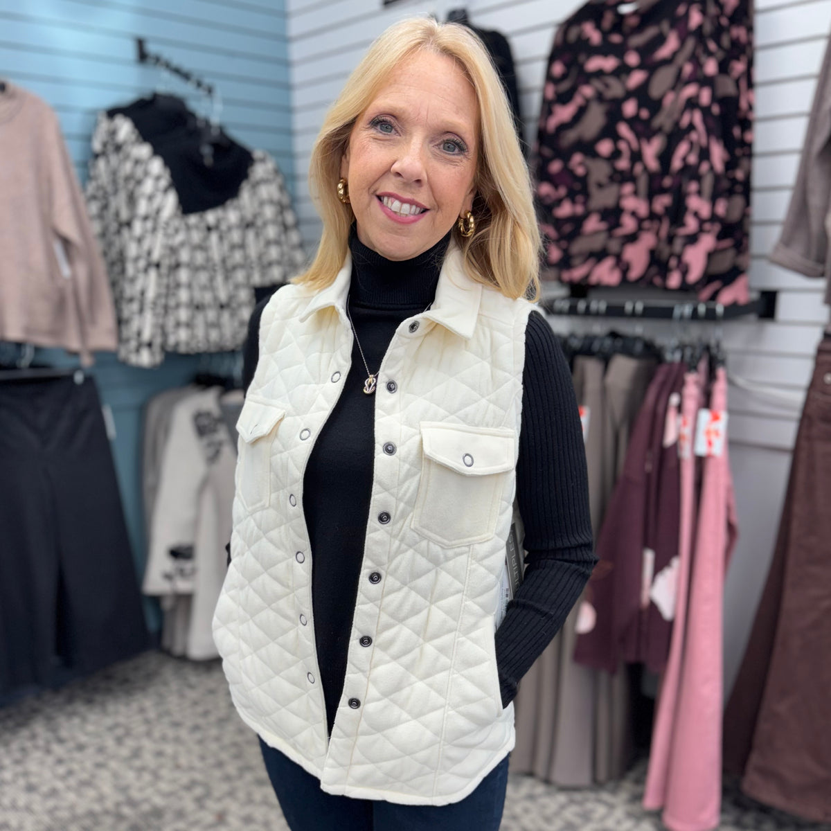 Snap Front Quilted Vest