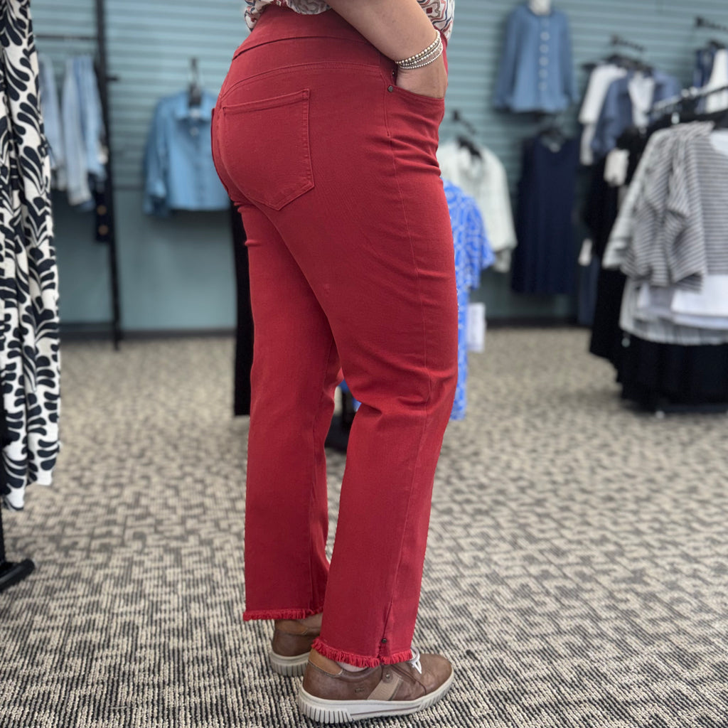 Pull-On Fringe Hem Ankle Pant