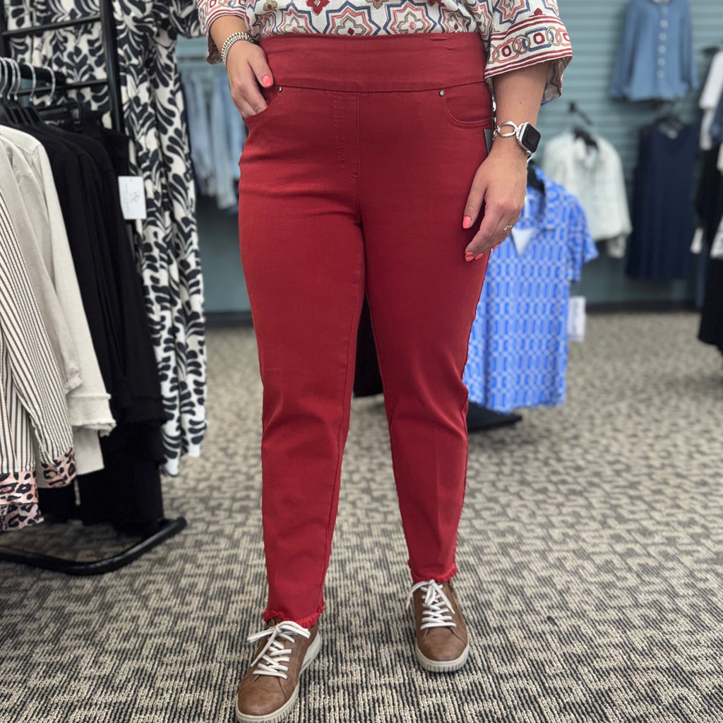 Pull-On Fringe Hem Ankle Pant