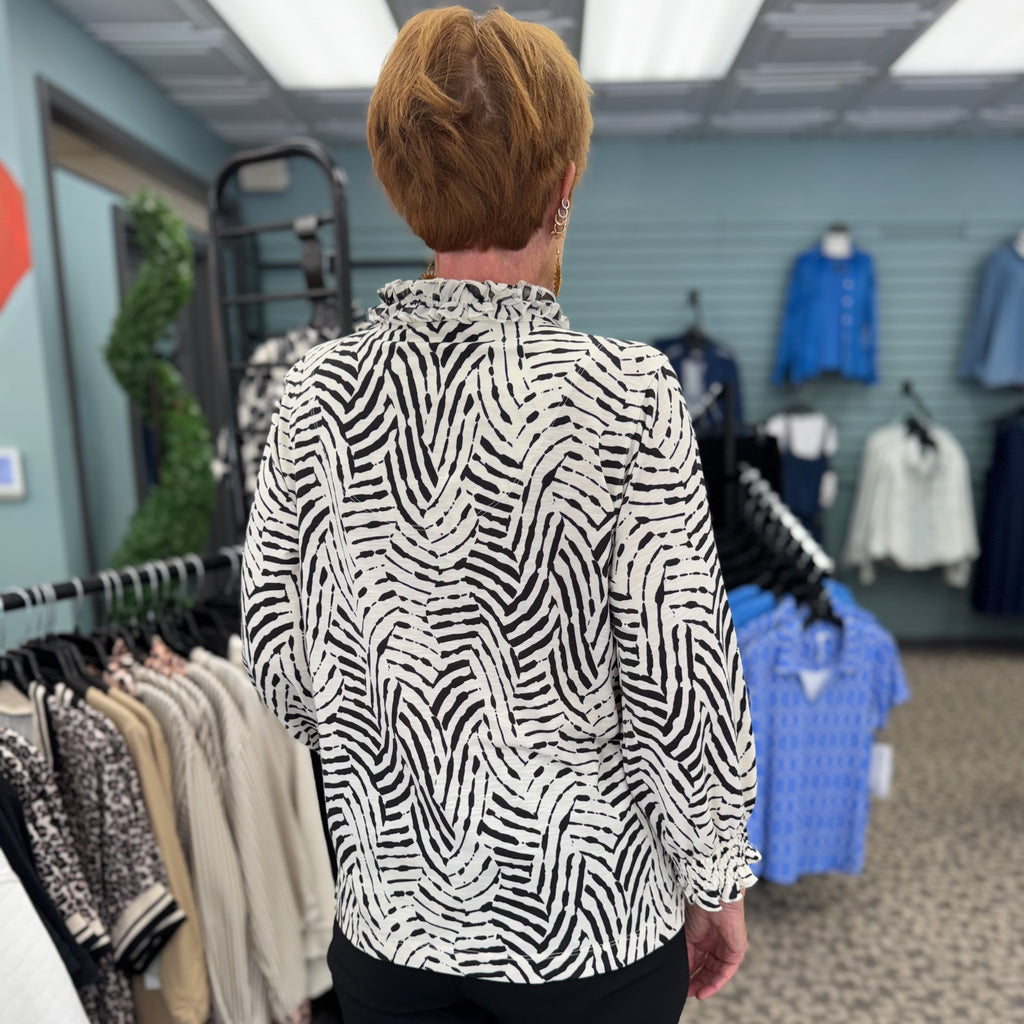 Ruffle Trim Notch Neck Knit & Gauze Top