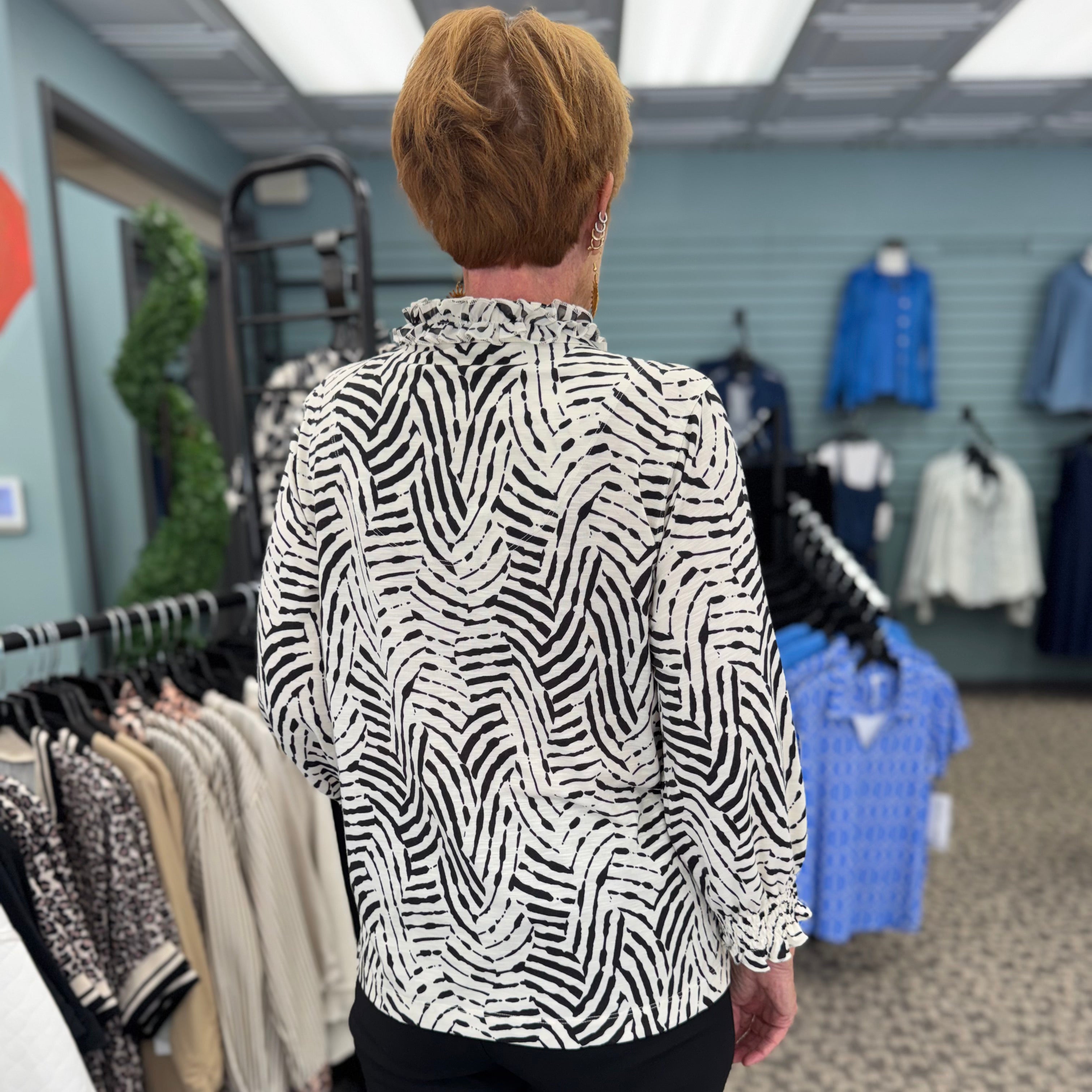 Ruffle Trim Notch Neck Knit & Gauze Top