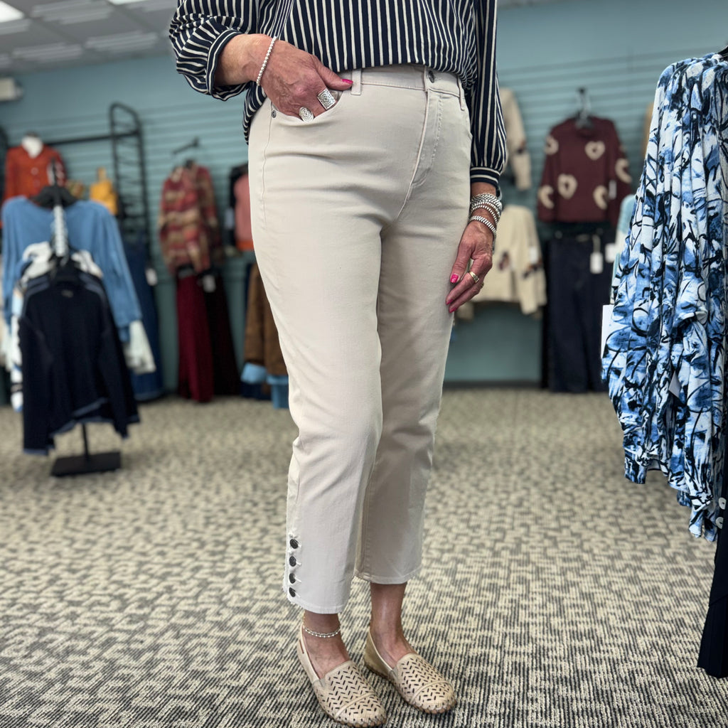 Zip & Button Front 5-Pocket Scallop Hem Crop Pant – Natural