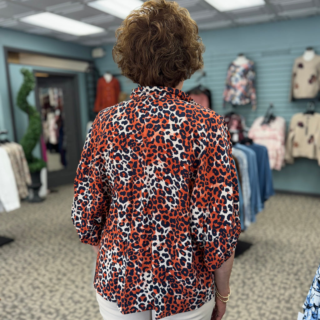 Dolman Stand Collar Front Embroidered Band Woven Top
