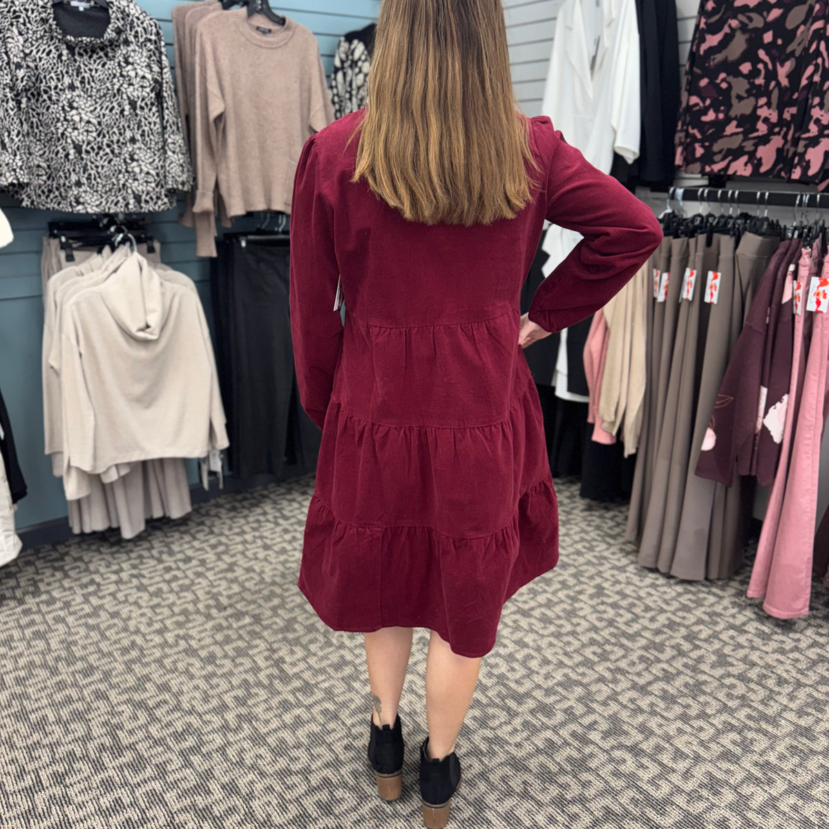 Notched Neck Tiered Cotton Dress