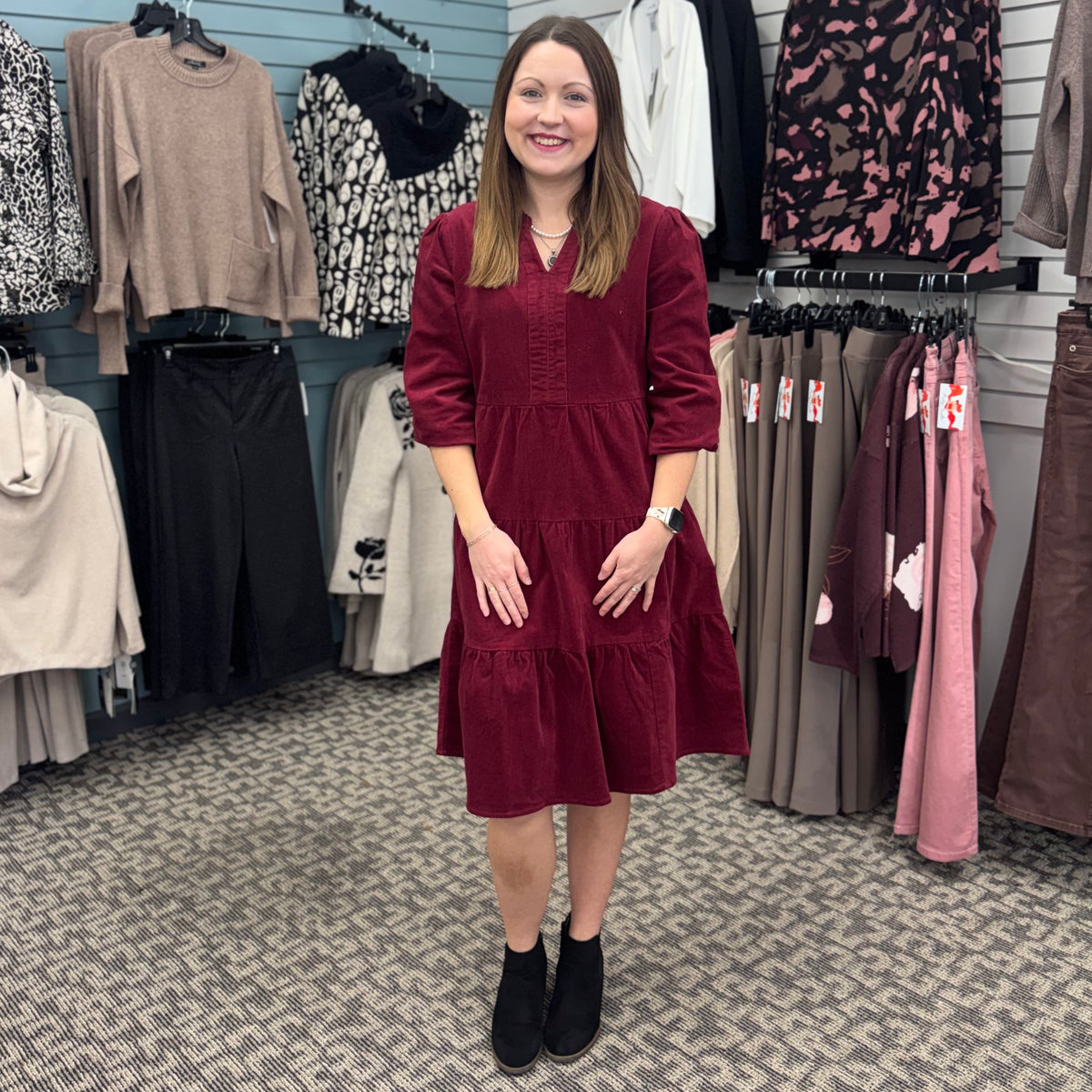 Notched Neck Tiered Cotton Dress