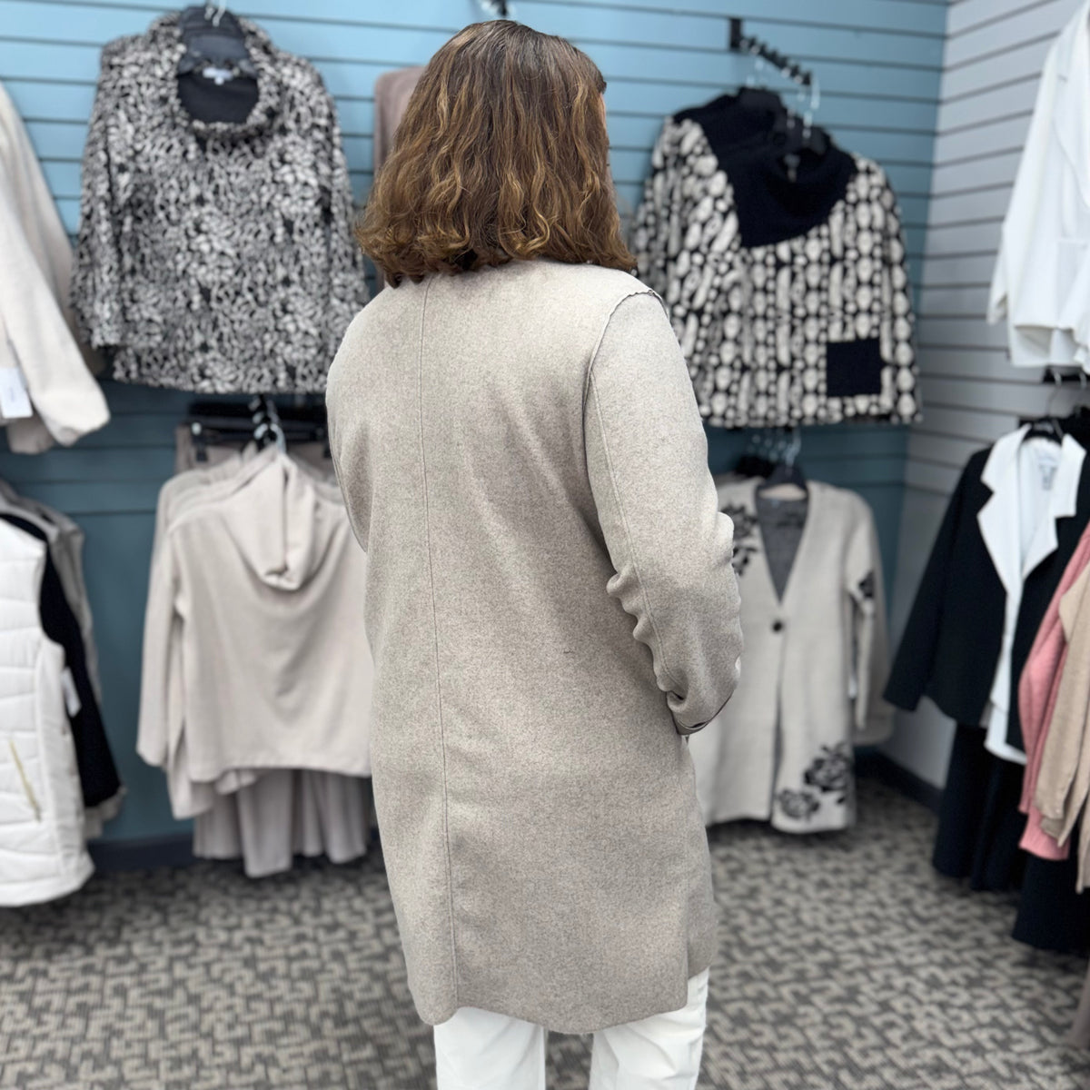 Brushed Knit Long Coat with Raw Edges