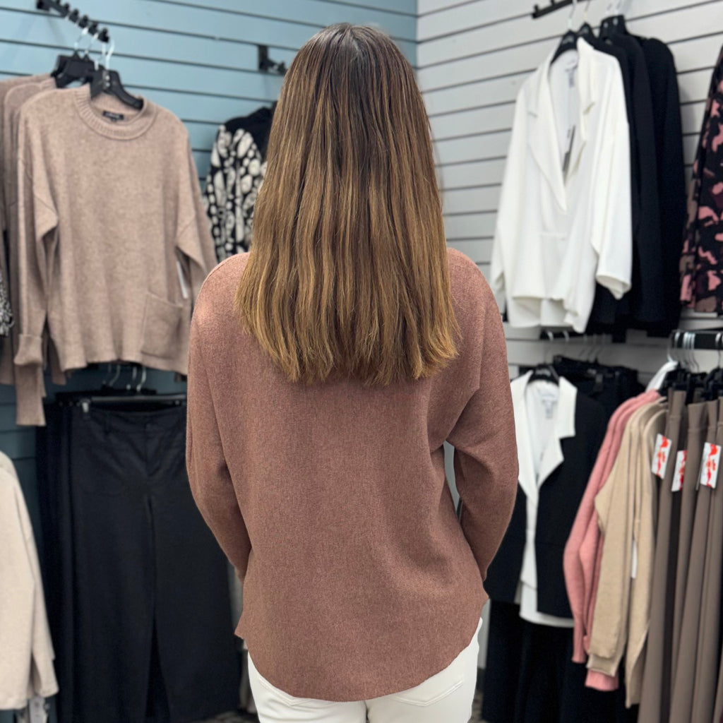 Drawstring Funnel Neck Rib Knit Sweater