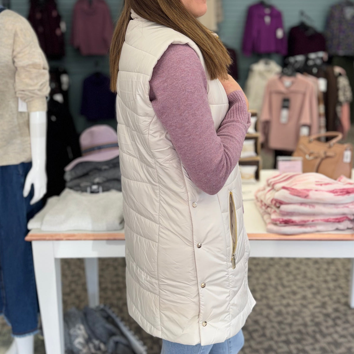 Luxe Quilted Long Vest with Faux Fur Collar