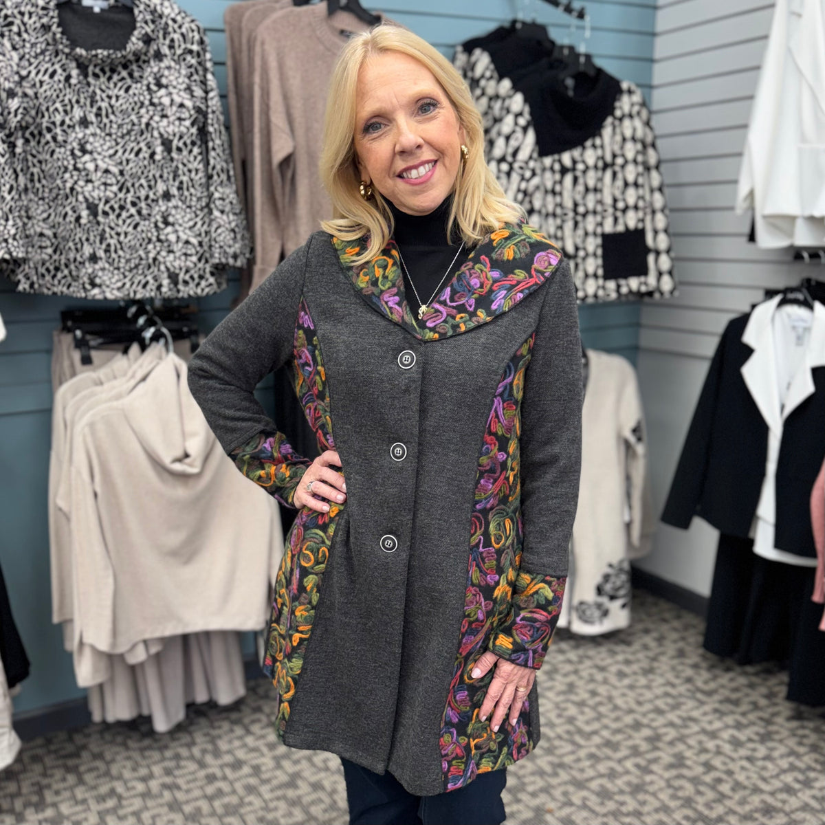 Embroidered Trim Detail Button-Up Jacket