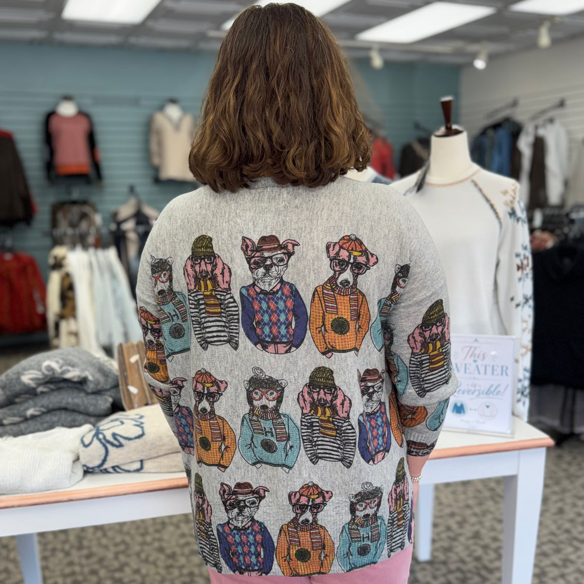 Wool Blended Scoop Neck Dog Sweater